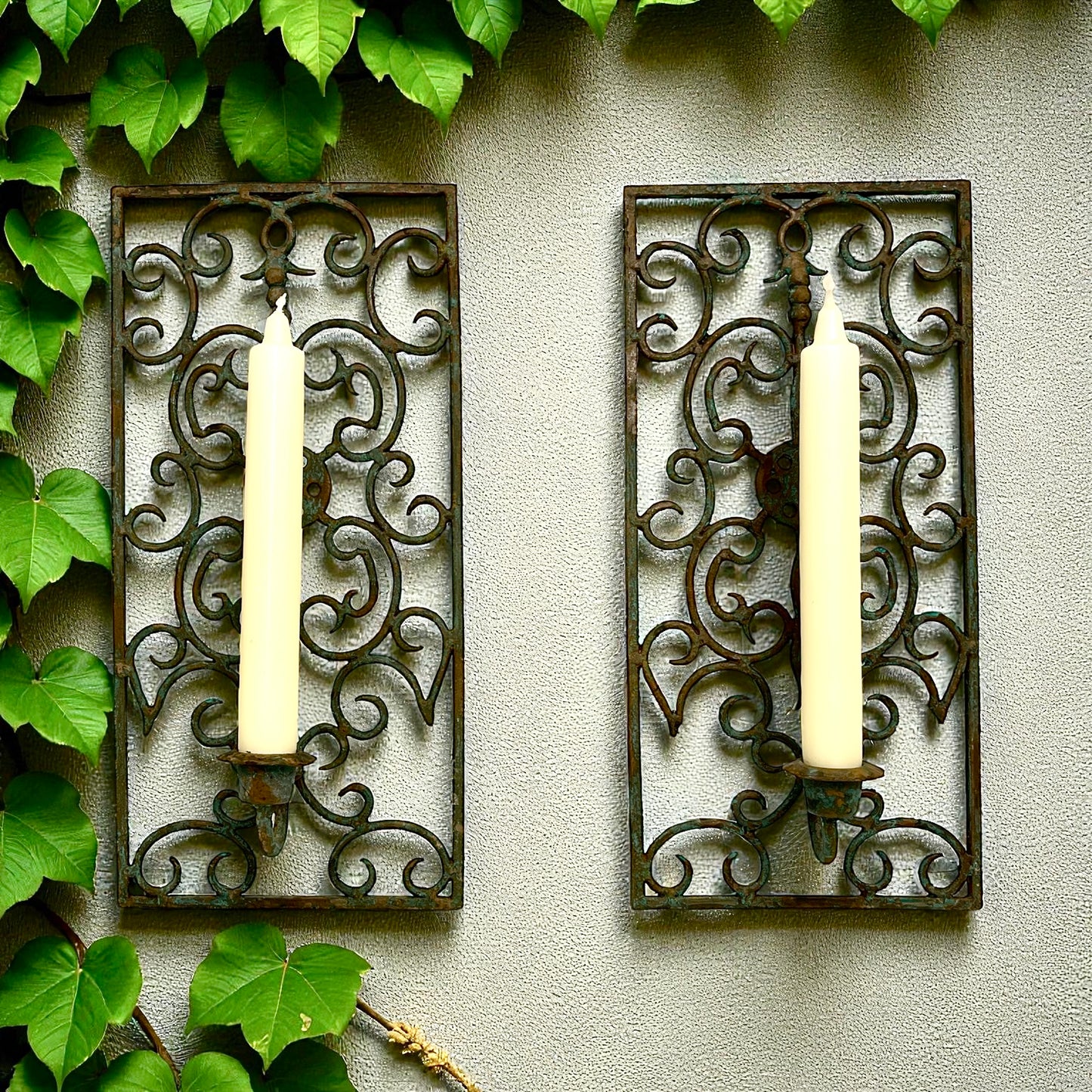 Verdigris Candleholder Pair