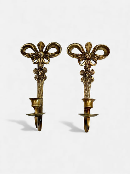 Vintage Brass Candle Sconces: Bow Design