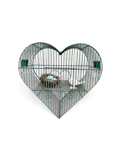 Vintage Heart Birdcage with Hanger: Green Wrought Iron
