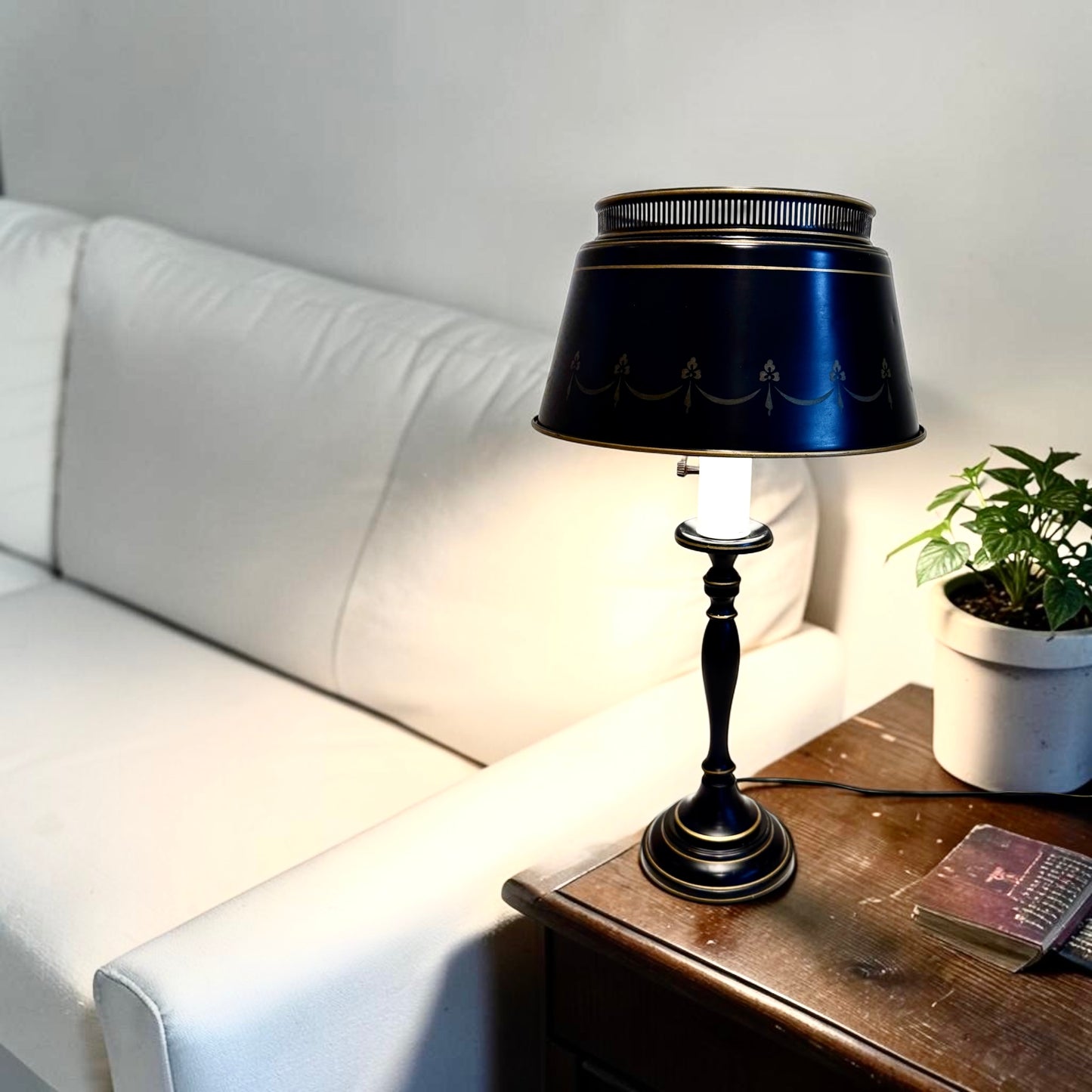 Vintage Tole Lamp: Black and Gold Metal