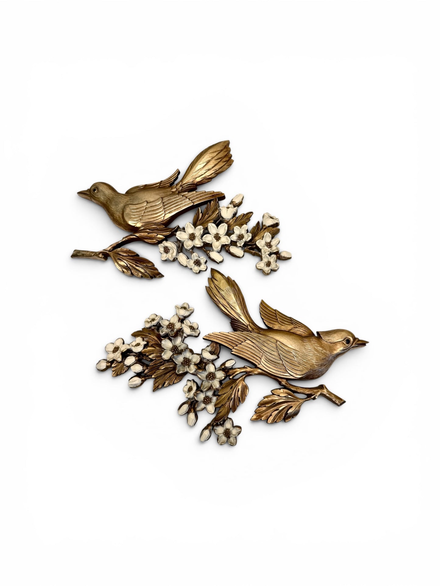 Vintage Syroco Gold Bird Pair on Flowering Branch