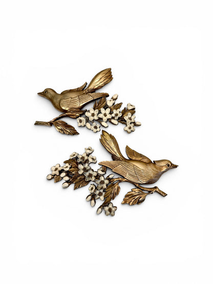 Vintage Syroco Gold Bird Pair on Flowering Branch