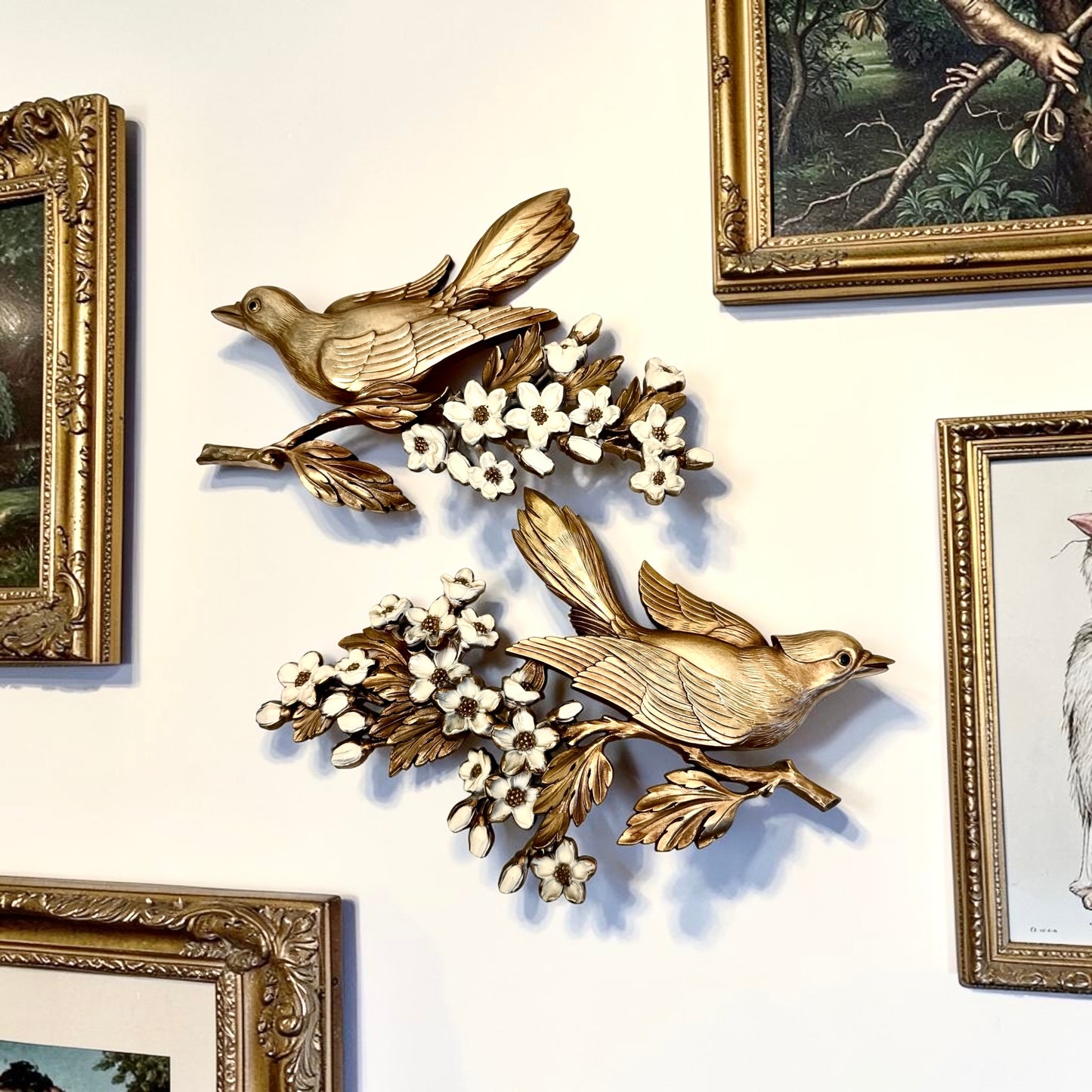 Vintage Syroco Gold Bird Pair on Flowering Branch