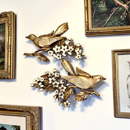 Vintage Syroco Gold Bird Pair on Flowering Branch