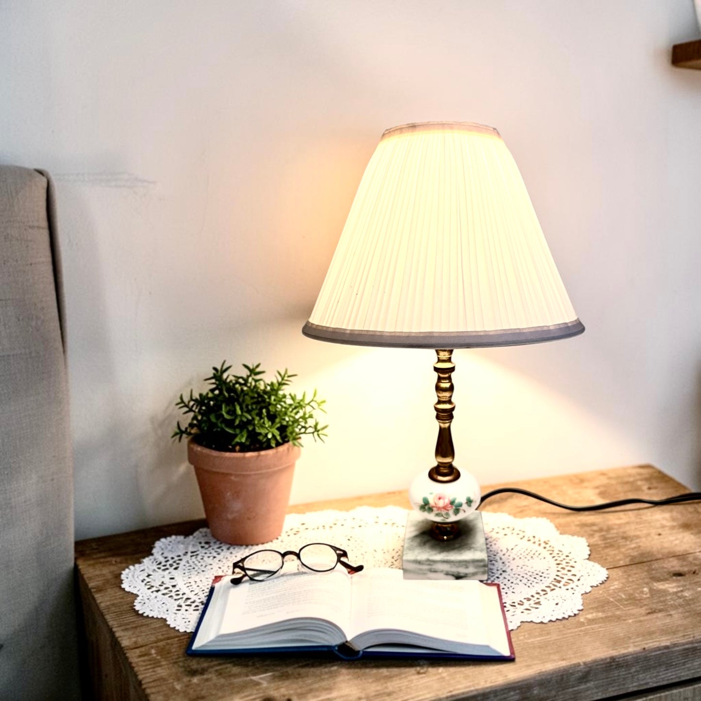 Vintage Lamp on Brass Column with Marble Base