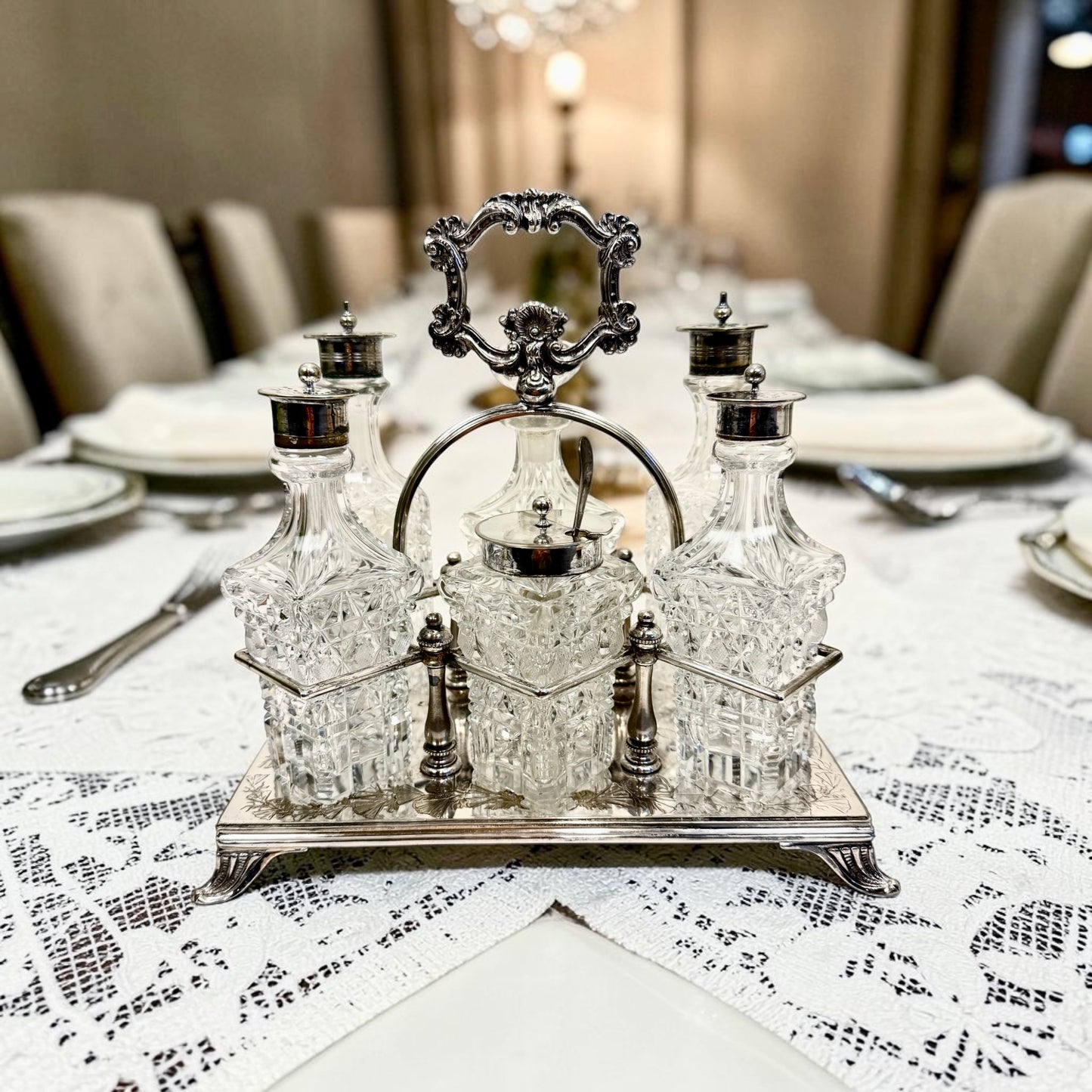 Antique or Vintage Silver and Crystal Condiment Set