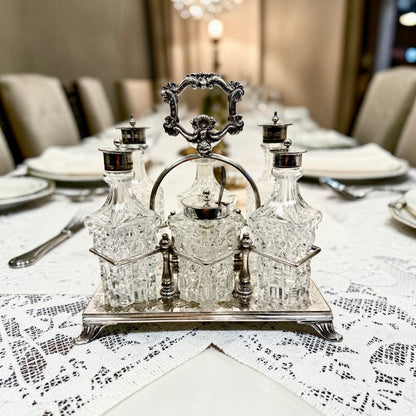 Antique or Vintage Silver and Crystal Condiment Set
