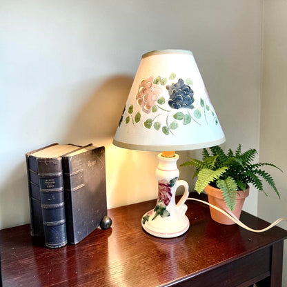 Vintage Bedside Lamp: Hand Painted with Pierced Shade