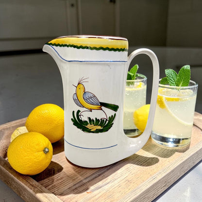 Vintage Pitcher:  Hand Painted Bird Design Italy