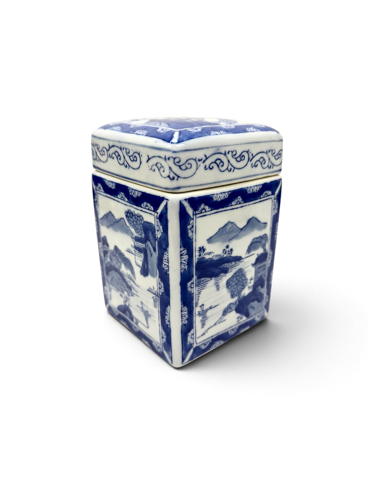 Vintage Blue and White Covered Jar:  Chinoiserie