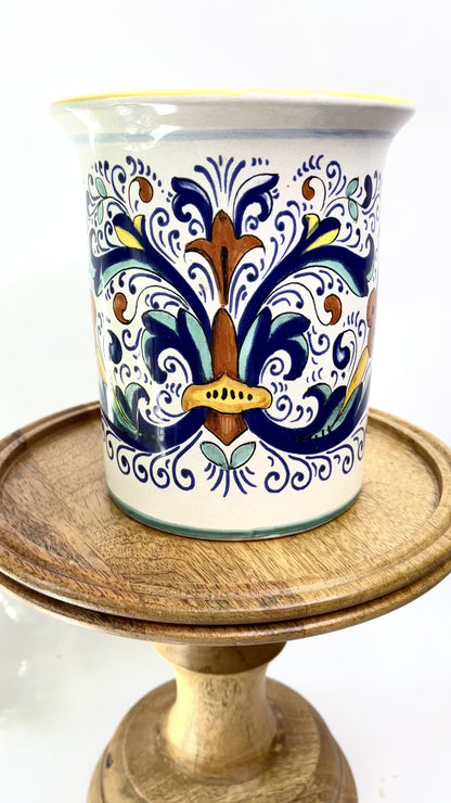 Vintage DeRuta Utensil Holder - Hand painted Italian Pottery