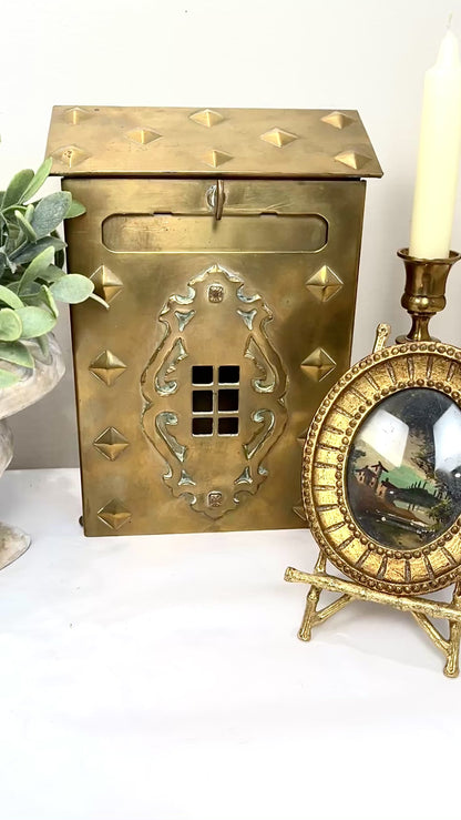 Antique Vintage Solid Brass Mailbox:  Wallmount Letterbox
