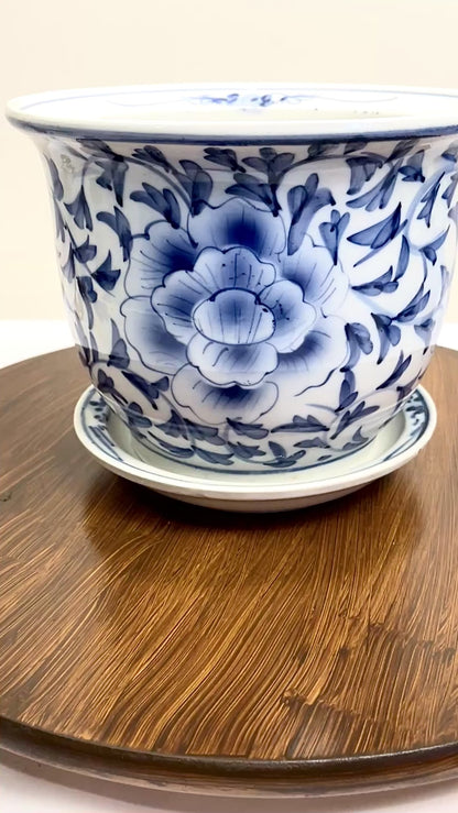 Blue and White Planter with Saucer
