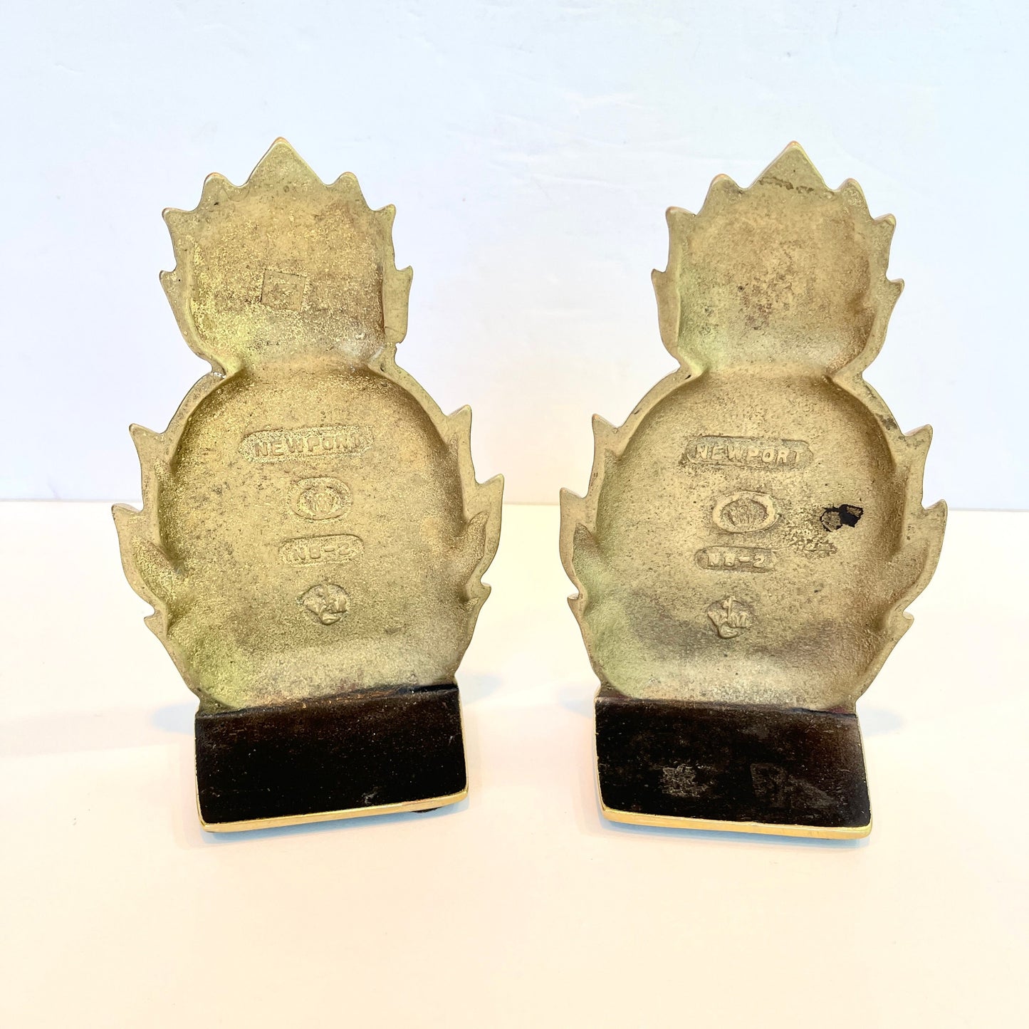Vintage Brass Pineapple Bookends - Virginia Metalcrafters