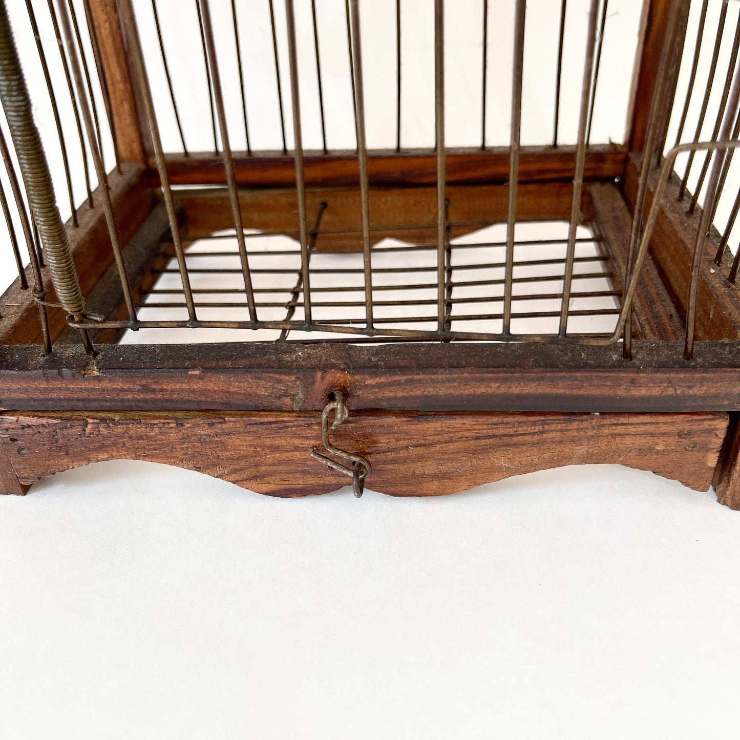 Antique Small Wood Birdcage for Hanging or Tabletop, Wood and WIre